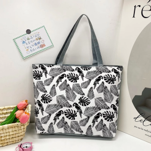 Womens Canvas Tote Bag Commuter Fashion Zipper Handbag Soft Handle Summer Casual Foldable Square Shape Card Phone Pocket