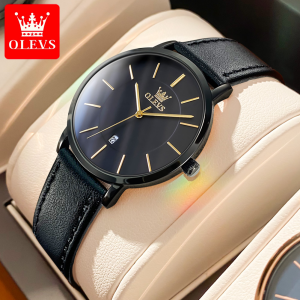 OLEVS Jam Tangan Pria Tipis Anti Air Original Asli Kulit Mewah  Ultra-thin Analog Casual Model 5869