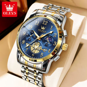 OLEVS watch for mens original waterproof fashion business multifunctional luminous digital dial stainless steel mens watch