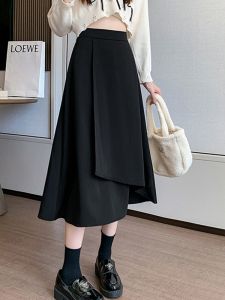 High Waist A-Line Midi Skirt Asymmetrical Suiting Womens Summer plus Size Pear Shaped Body Slimming Belly Covering Skirt