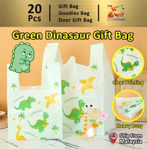 Gift Bag 20pcs Goodies Bag Door Gift Birthday Kid Party (122)Green Dinasaur Cartoon Beg Takeaway Tote Kindergarden Snack Singlet Packaging Plastic Bag