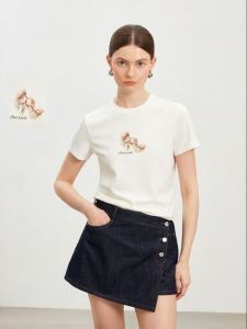 Vero Moda | Embroidered Letter Cartoon Dog Print Short Sleeve T-Shirt