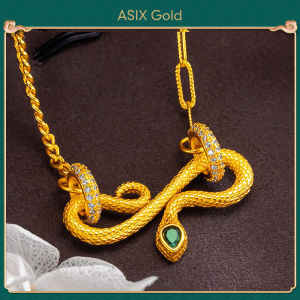 ASIX GOLD 916 gold snake dot diamond emerald necklace 24K gold-plated 18K gold Korean fashion handmade high-end design niche luxury temperament womens necklace No allergies Doesnt turn black Exquisite holiday wedding gifts