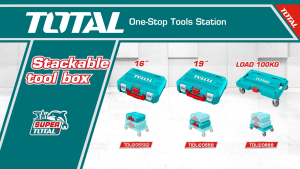 TOTAL กล่องเครื่องมือแบบล็อคเรียงซ้อน 1619 นิ้ว วัสดุ PP และ ฐานวางกล่องพร้อมล้อ รุ่น TPBXS101 TPBXS102 THTWB61001