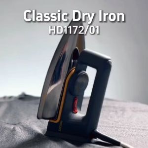 PHILIPS Classic Dry Iron HD1172-00 - Flat Iron Linished Aluminum Soleplate Easy Temperature Control 1000W 1.9 Cord