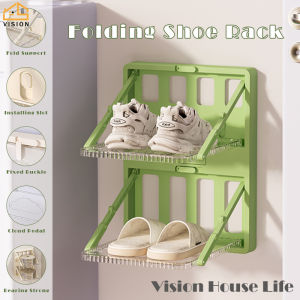 Vision Wall-mounted Shoe Rack Multilayer Foldable Shoes Storage Rack Stackable Shoes Storage Shelf Installation Free Bathroom Slippers Rack