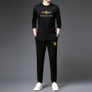 Pierre Cardin Mens Fashion Casual Set Thickened Long Sleeve Sweatshirt Autumn Winter Warm Plush Print Comfortable Leisure Suit