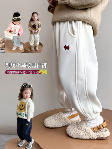 กางเกงกีฬาบุขนแกะหนาสำหรับเด็ก กางเกงขายาวลำลอง ผ้าขนแกะแบบสวมหัว ฤดูใบไม้ร่วง/ฤดูหนาว กางเกงขายาวเด็ก ชุดกีฬาเด็ก