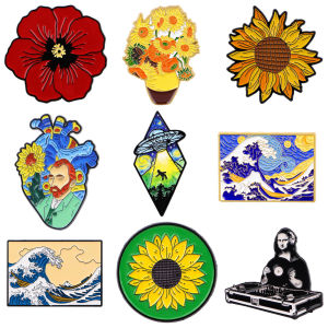 เข็มกลัดรูปภาพศิลปะสำหรับผู้หญิง ลายดอกไม้ เคลือบเงา ทำจากโลหะ ใช้เป็นเครื่องประดับติดเสื้อผ้า กระเป๋าเป้สะพายหลัง ของขวัญสำหรับเพื่อน