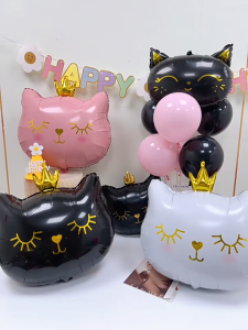 DINOSO Balon Foil Kartun Karakter Bentuk Kepala Kucing Mahkota Bunga Daisy Kepala Tikus Bunga Gajah Warna Warni Untuk Pesta Ulang Tahun Anak