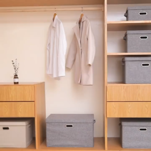 Kotak Penyimpanan Linen Fabrik Foldable Fabric Linen Storage Box With Lids Collapsible Clothes Closet Wardrobe Organizer Box Basket 收纳箱