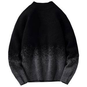 HENGYUANXIANG | Gradient Color Thickened Mens Knitted Sweater Loose Base Layer Winter Warm Fashionable Casual Long Sleeve Half High Collar