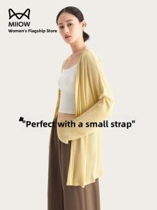 Miiow | Cat Lady Summer Long Sleeve Knitted Loose Fit Middler Length Rayon Silk Open Cardigan Womens Top Casual Elegant Style