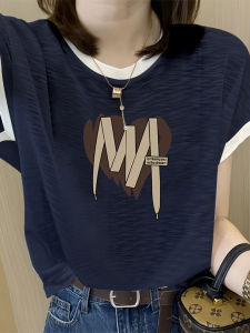 V.C.I | Color Blocking Bamboo Cotton Icy Silk Short Sleeve T-Shirt Summer New Design Print Flounce Sleeve