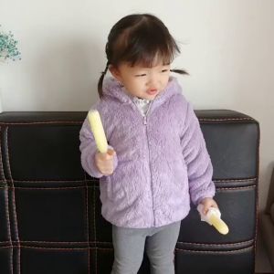 Kids Fleece-lined Thickened Fleece Outwear Boys and Girls Polar Fleece Long Velvet Tops Baby Hoodie Autumn and Winter Clothing