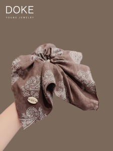 Retro Fashionable Brown Square Scarf Elastic Hair Ties Durable Atmosphere Sense Adult Hair Bands Non-Mall Same Style