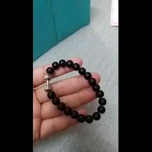 Gelang Bracelet Dumbbell Black Beads Hitam (Silver/Dark Silver)