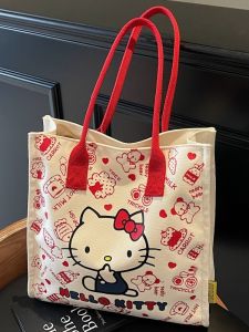 Large Capacity Canvas Tote Bag Womens Commuter Shoulder Bag Cartoon Anime Print Soft Foldable Shopping Bag Shape