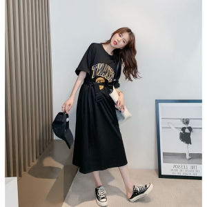 Elegant T-Shirt Dress Slimming Waist Student Style Goddess Elegant Summer Long Skirt Korean Version Rose Brand New 2025