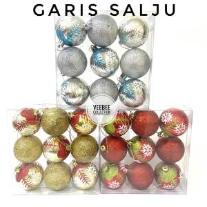 Bola Natal 6cm 9pcs AN42 AN43 Motif Salju Blewah Garis/ Hiasan Bola Natal/ Mainan Pohon Natal