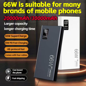 Powerbank original fast charging PD66W outdoors portable power source Super large capacity charging station 20000mah 30000mah Built in 4 Cables Fast Charging Digital LED