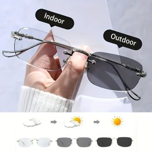 Photochromic Blue Light Blockin Ultralight Rimless Glasses Men&Women