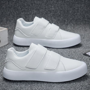 Fashionable Sporty Mens Slip-On Shoes with Magic Tape Casual Footwear Korean Style White Sneakers Trendy Autumn New Arrival