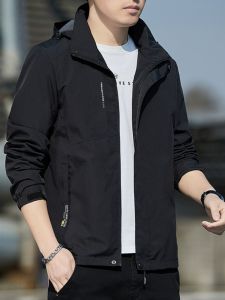 XIUYULIN | Spring Autumn Mens Jacket Black Removable Hood