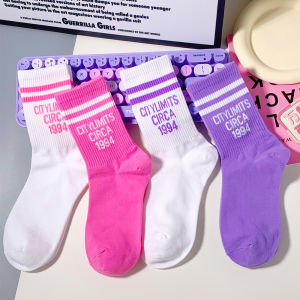 Cyber Celebrity Socks Womens Japanese Style Two-Bar K-style Purple Stockings Taro Purple Rose Pink Ins Fashion Sports Knee Socks Men