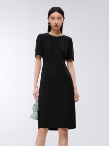 Elegant Slimming Diamond Chain Waist-Cinching Dress Lancy Spring 2025 Simple Stylish Mid-Waist Vest Dress Long Skirt