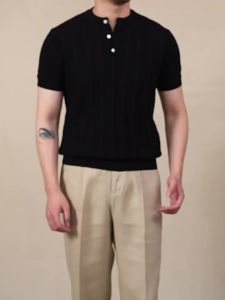 Henley Collar Breathable Fit Pure Cotton Pique Short Sleeve T-Shirt