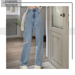 LHSunshine งานดีมากใหม่🌸 กางเกงยีนส์ กางเกงเอวสูง ทรงขากระบอกสุดชิค งานเก๋ มี2สี ฟ้า ดำ เลือกใส่จามใจชอบ