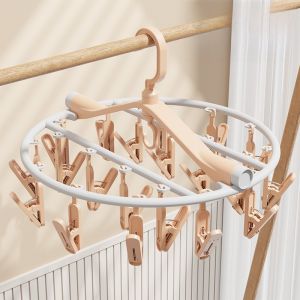 Rotating round Clothes Drying Rack Multi-clamp Foldable Windproof Home Use Laundry Drying Holder with Clips Bedroom Storage Organizer