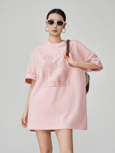 XIAODADEHUA | Dopamine Pink Round Neck Short Sleeve T Shirt