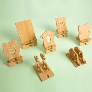 Creative Bamboo Mobile Phone Stand Desktop Universal Display Wooden Mobile Phone Holder Carved Words Detachable Lazy Person