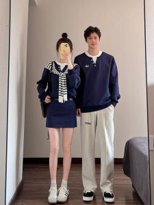 ชุดคู่รัก เสื้อฮู้ดแขนยาว ชุดสองชิ้น เสื้อผ้าฤดูใบไม้ร่วงสำหรับคู่รัก เสื้อผ้าทำงานสไตล์เกาหลี ทรงหลวม ลำลอง