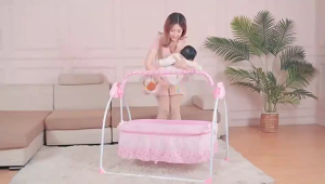 Duyan Baby Cradle Automatic Electric Baby Rocking Bed Portable Foldable Design with Soothing Music for Newborn (0-18M 15KG)