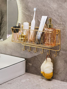 ชั้นวางผ้าเช็ดตัวในห้องน้ําศิลปะเหล็กติดผนังชั้นวางของสไตล์นอร์ดิกไม่จําเป็นต้องเจาะอุปกรณ์ห้องน้ําorganizer