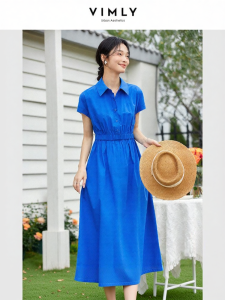 Vimly | Stylish Klein Blue Polo Collar Summer Long Dress