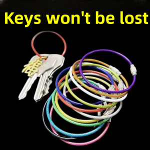Colorful Stainless Steel Wire Rope Keychain Ring Anti-Lost Key Holder Creative Gift Metal Solid Color Pattern No Brand Registered