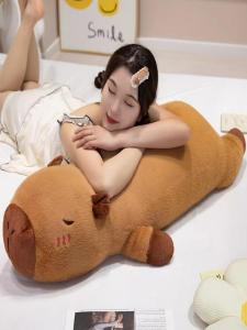 Plush Capybara Pillow Sleeping Doll for Girls Long Rectangle Soft Stuffed Toy Fabric Doll Suitable for All Ages PP Cotton Filled