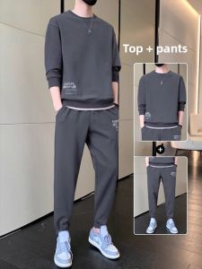 ROMON | Romon Mens Sportswear Casual Long Sleeve Two-Piece Set Autumn New Style Polyester Fiber Youth Fashion Sweatshirt Pants