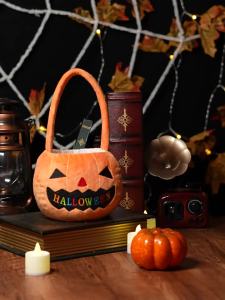QU RAN | Xô Kẹo Halloween Trẻ Em Hình Bí Ngô Phát Sáng