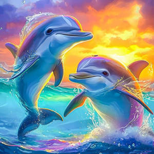 Bộ Tranh Kim Cương Huacan Dolphin Sunset DIY Tranh Thêu Kim Cương Tròn Đầy Đủ Chất Liệu Nhựa Tranh Ghép Hình Động Vật Trang Trí Tường Nhà
