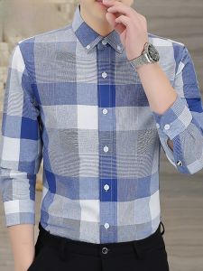 HENGYUANXIANG | Chengyuanxiang Mens Long Sleeve Pure Cotton Shirt Casual Basic Checkered Spring Autumn Fashionable Youth City Style Button Down