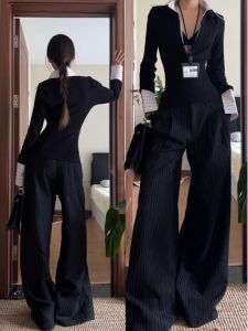 Retro Korean Style Long Sleeve T-Shirt Womens Slim Fit Fashionable Autumn Winter New Style V-Neck Knitted Top Trendy Casual Wear