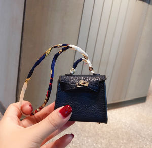 High-End Leather Earphone Storage Bag Pendant Womens Cute Mini Kelly Bag Creative Car Key Hanging Ornament
