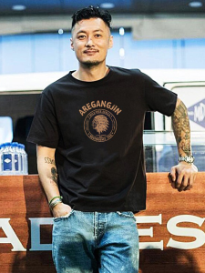 Mens Short Sleeve T-Shirt 2024 New Pure Cotton Summer American Casual Black Top Loose Fit Printed Knitted Fabric Youth Fashion