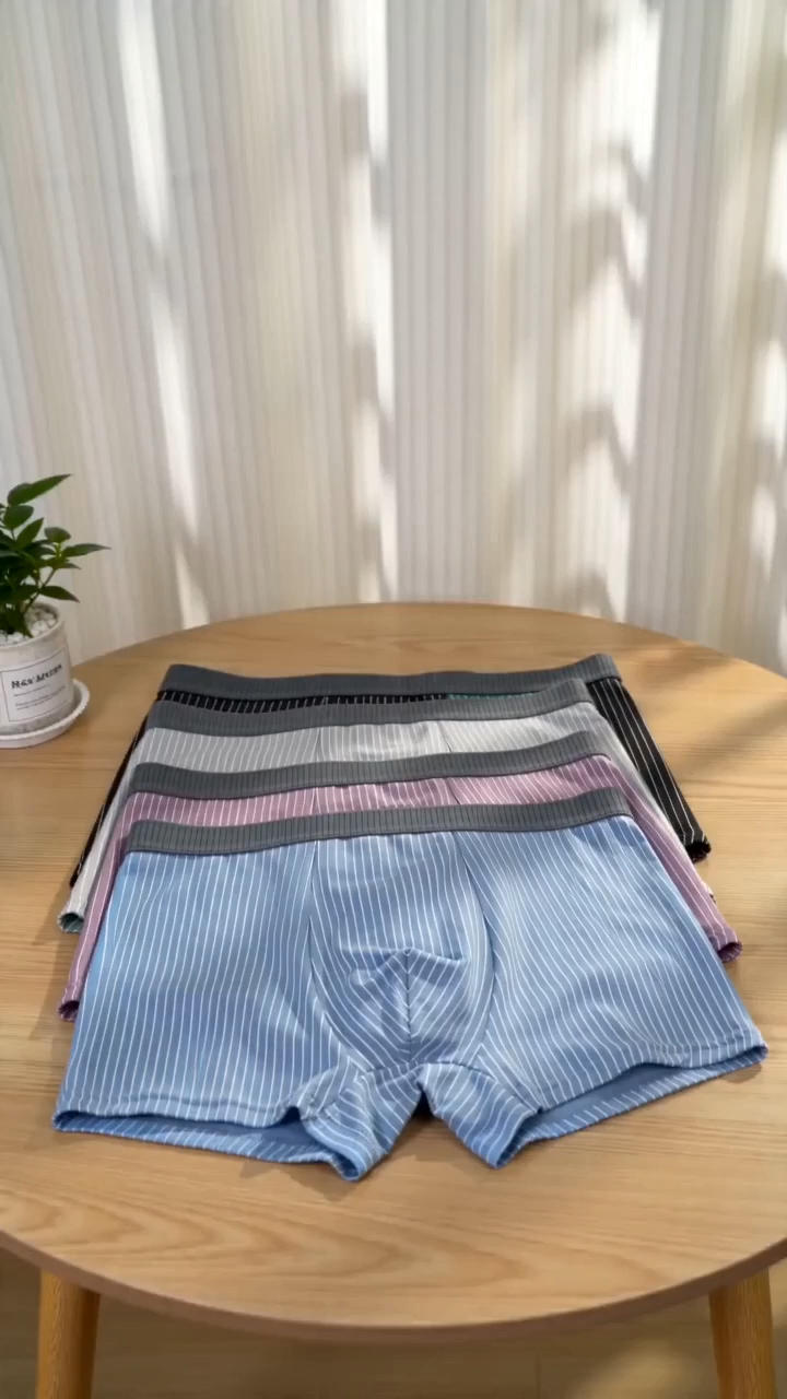 4PCS Box Briefs for Men Made of Pure Cotton Stripes With High Elasticity Box Short