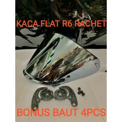 Kaca Visor Helm NHK R6 R 6 FLAT Datar Model Venom Iridium Silver Chrome Rachet Bracket